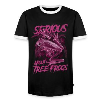 Sérieux au sujet des grenouilles arboricoles aux yeux rouges Gardien d’amphibiens - T-shirt contrasté Homme - noir/blanc - Devant - AI Model Female 172 light (172cm) & AI Model Male 178 light (178cm)