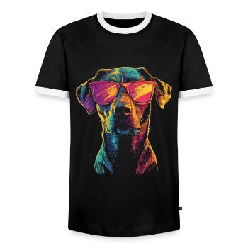 Cooler Hund in Regenbogenfarbe und Sonnenbrille - Männer Kontrast-T-Shirt - Schwarz/Weiß - Vorne - AI Model Female 172 light (172cm) & AI Model Male 178 light (178cm)