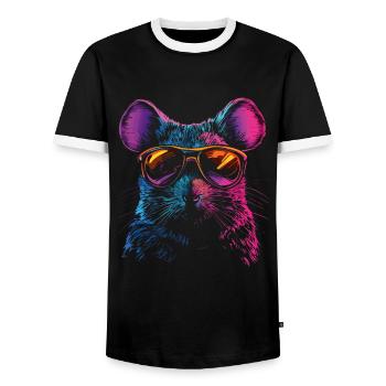 Cool Mouse with Sunglasses Rainbow - Men's Ringer Shirt - black/white - Front - AI Model Female 172 light (172cm) & AI Model Male 178 light (178cm)