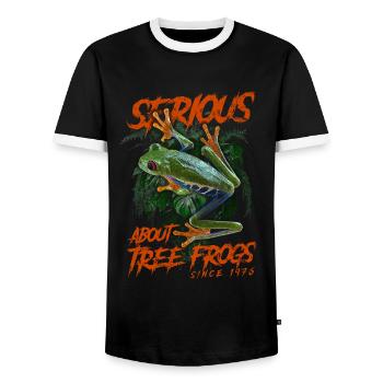 S’intéresse sérieusement aux rainettes aux yeux rouges depuis 1976 - T-shirt contrasté Homme - noir/blanc - Devant - AI Model Female 172 light (172cm) & AI Model Male 178 light (178cm)