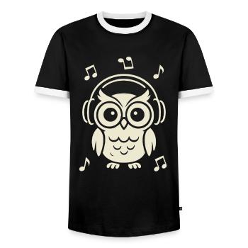 Groovy Owl with Headphones Under the Stars - Men's Ringer Shirt - black/white - Front - AI Model Female 172 light (172cm) & AI Model Male 178 light (178cm)
