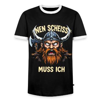 Wikinger Spruch Shirt – Nen Scheiß Muss Ich Design - Männer Kontrast-T-Shirt - Schwarz/Weiß - Vorne - AI Model Female 172 light (172cm) & AI Model Male 178 light (178cm)