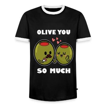 Cadeau olives - T-shirt contrasté Homme - noir/blanc - Devant - AI Model Female 172 light (172cm) & AI Model Male 178 light (178cm)