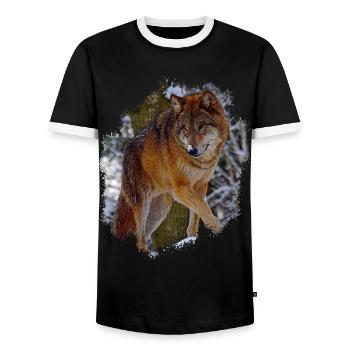 wolf - Men's Ringer Shirt - black/white - Front - AI Model Female 172 light (172cm) & AI Model Male 178 light (178cm)