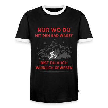 Nur wo du mit dem Rad warst bist du auch gewesen - Männer Kontrast-T-Shirt - Schwarz/Weiß - Vorne - AI Model Female 172 light (172cm) & AI Model Male 178 light (178cm)