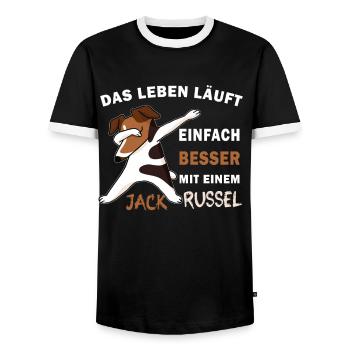 Leben Besser mit Jack Russel Hund Dubbing - Männer Kontrast-T-Shirt - Schwarz/Weiß - Vorne - AI Model Female 172 light (172cm) & AI Model Male 178 light (178cm)