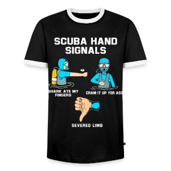 Taucher Handzeichen Scuba Diving - Männer Kontrast-T-Shirt - Schwarz/Weiß - Vorne - AI Model Female 172 light (172cm) & AI Model Male 178 light (178cm)