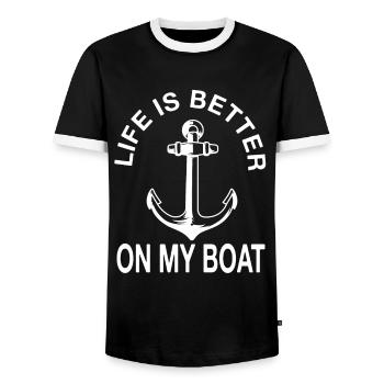 Boat Sailing Sailor Captain Skipper Gifts Idea - Men's Ringer Shirt - black/white - Front - AI Model Female 172 light (172cm) & AI Model Male 178 light (178cm)