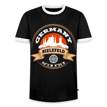 Bielefeld Deutschland Stadt Skyline Heimat Kompass - Männer Kontrast-T-Shirt - Schwarz/Weiß - Vorne - AI Model Female 172 light (172cm) & AI Model Male 178 light (178cm)