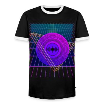 Record in 80s style. - Men's Ringer Shirt - black/white - Front - AI Model Female 172 light (172cm) & AI Model Male 178 light (178cm)