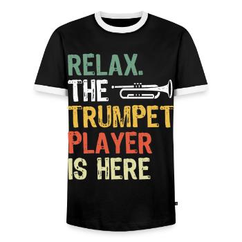 Entspann dich der Trompeter ist hier - Männer Kontrast-T-Shirt - Schwarz/Weiß - Vorne - AI Model Female 172 light (172cm) & AI Model Male 178 light (178cm)