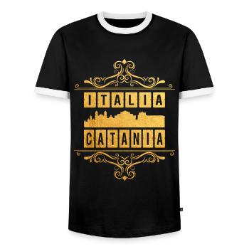 Catane Italie Ville Skyline Ornement Or Amour - T-shirt contrasté Homme - noir/blanc - Devant - AI Model Female 172 light (172cm) & AI Model Male 178 light (178cm)