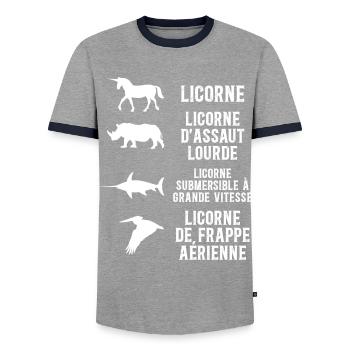 Blague Sur Les Licornes Humour De Licorne - T-shirt contrasté Homme - gris/marine  - Devant - AI Model Female 172 light (172cm) & AI Model Male 178 light (178cm)