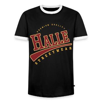 Halle Deutschland College High School Style - Männer Kontrast-T-Shirt - Schwarz/Weiß - Vorne - AI Model Female 172 light (172cm) & AI Model Male 178 light (178cm)