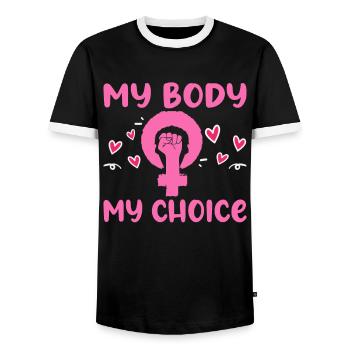 Feminism Feminist Women's Rights Equality - Men's Ringer Shirt - black/white - Front - AI Model Female 172 light (172cm) & AI Model Male 178 light (178cm)