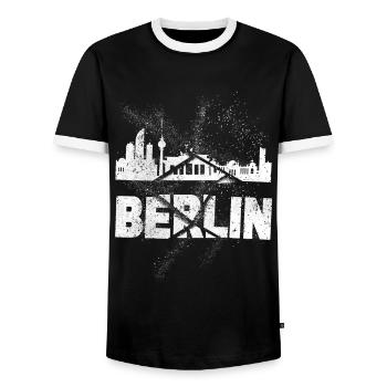 Berlin Germany City Skyline Font Grunge - Men's Ringer Shirt - black/white - Front - AI Model Female 172 light (172cm) & AI Model Male 178 light (178cm)
