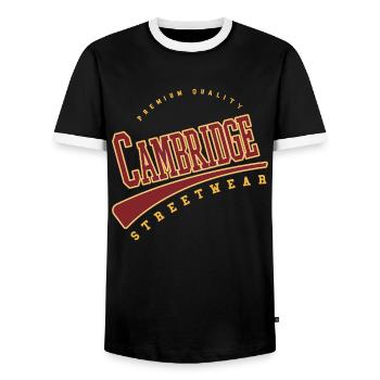 Cambridge England UK University College Style - Men's Ringer Shirt - black/white - Front - AI Model Female 172 light (172cm) & AI Model Male 178 light (178cm)