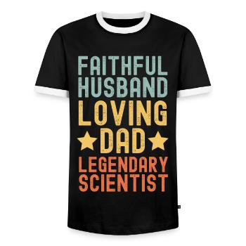 Husband Father Legendary Scientist - Men's Ringer Shirt - black/white - Front - AI Model Female 172 light (172cm) & AI Model Male 178 light (178cm)