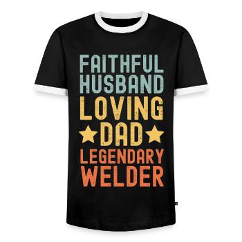 Husband Father Legendary Welder - Men's Ringer Shirt - black/white - Front - AI Model Female 172 light (172cm) & AI Model Male 178 light (178cm)