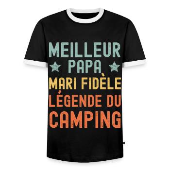 Mari Père Camping Légende Rétro Vintage - T-shirt contrasté Homme - noir/blanc - Devant - AI Model Female 172 light (172cm) & AI Model Male 178 light (178cm)