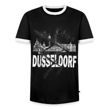 Düsseldorf Deutschland Stadt Skyline Grunge Splash - Männer Kontrast-T-Shirt - Schwarz/Weiß - Vorne - AI Model Female 172 light (172cm) & AI Model Male 178 light (178cm)