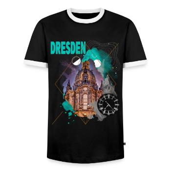 Dresden Germany City Skyline Vintage Retro - Men's Ringer Shirt - black/white - Front - AI Model Female 172 light (172cm) & AI Model Male 178 light (178cm)
