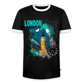 London England UK City Skyline Vintage Retro - Men's Ringer Shirt - black/white - Front - AI Model Female 172 light (172cm) & AI Model Male 178 light (178cm)
