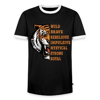 Tiger Animal Predator Wild Brave Rebellious Strong - Men's Ringer Shirt - black/white - Front - AI Model Female 172 light (172cm) & AI Model Male 178 light (178cm)