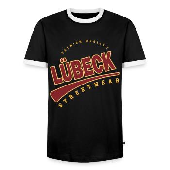 Lübeck Germany College High School Style - Men's Ringer Shirt - black/white - Front - AI Model Female 172 light (172cm) & AI Model Male 178 light (178cm)