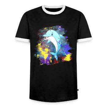 Dolphin Splash Grunge Colorful Animal Fish Water Sea - Men's Ringer Shirt - black/white - Front - AI Model Female 172 light (172cm) & AI Model Male 178 light (178cm)