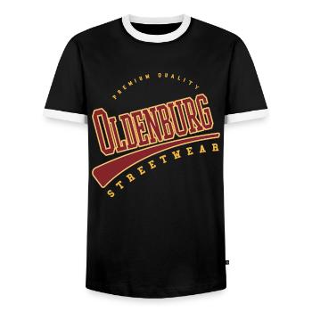 Oldenburg Deutschland College High School Style - Männer Kontrast-T-Shirt - Schwarz/Weiß - Vorne - AI Model Female 172 light (172cm) & AI Model Male 178 light (178cm)