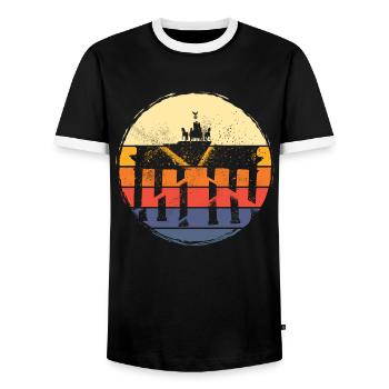 Berlin Germany City Skyline Vintage Retro - Men's Ringer Shirt - black/white - Front - AI Model Female 172 light (172cm) & AI Model Male 178 light (178cm)