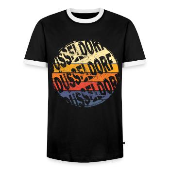 Dusseldorf Germany City Vintage Retro Skyline - Men's Ringer Shirt - black/white - Front - AI Model Female 172 light (172cm) & AI Model Male 178 light (178cm)