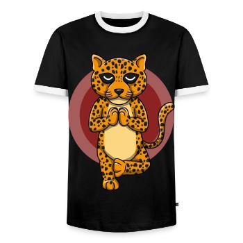 Yoga Leopard - Männer Kontrast-T-Shirt - Schwarz/Weiß - Vorne - AI Model Female 172 light (172cm) & AI Model Male 178 light (178cm)