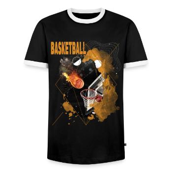 Basketball Fire Basketball Player Dunking Sport Retro - Men's Ringer Shirt - black/white - Front - AI Model Female 172 light (172cm) & AI Model Male 178 light (178cm)