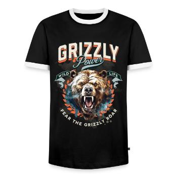 Bear Grizzly Roars Bear's Head Nature Wilderness Forest - Men's Ringer Shirt - black/white - Front - AI Model Female 172 light (172cm) & AI Model Male 178 light (178cm)