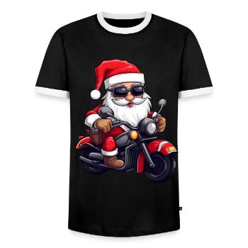 Drôle de gnome du Père Noël sur une moto - T-shirt contrasté Homme - noir/blanc - Devant - AI Model Female 172 light (172cm) & AI Model Male 178 light (178cm)