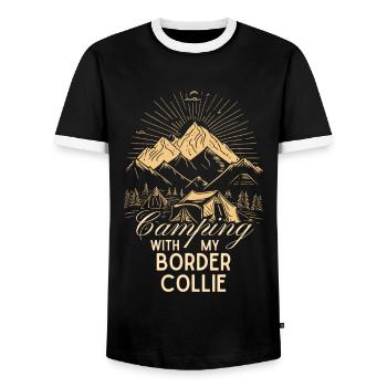 Border Collie Camping - Men's Ringer Shirt - black/white - Front - AI Model Female 172 light (172cm) & AI Model Male 178 light (178cm)