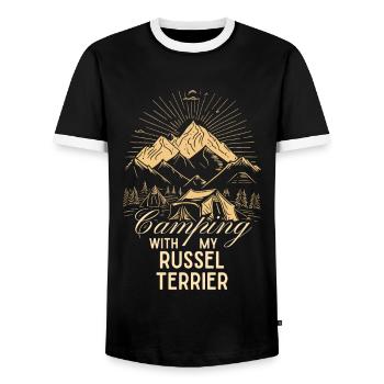 Russel Terrier Camping - Men's Ringer Shirt - black/white - Front - AI Model Female 172 light (172cm) & AI Model Male 178 light (178cm)