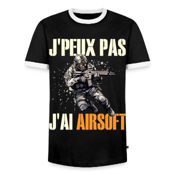 Je Peux Pas J'Ai Airsoft Humour Airsofteur - T-shirt contrasté Homme - noir/blanc - Devant - AI Model Female 172 light (172cm) & AI Model Male 178 light (178cm)