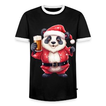 Weihnachten Bier Panda Bär Alkohol Prost Lustig - Männer Kontrast-T-Shirt - Schwarz/Weiß - Vorne - AI Model Female 172 light (172cm) & AI Model Male 178 light (178cm)