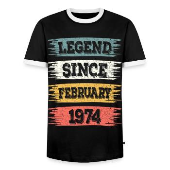 Légende 50 Ans 1974 Février 50 Ans Anniversaire - T-shirt contrasté Homme - noir/blanc - Devant - AI Model Female 172 light (172cm) & AI Model Male 178 light (178cm)
