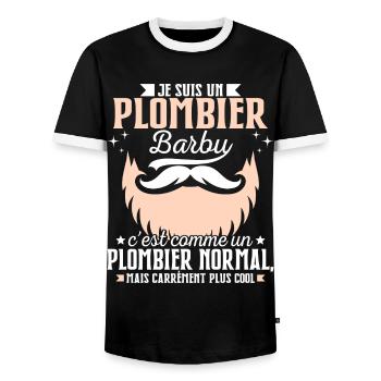 Barbe Humour Plombier Barbu - T-shirt contrasté Homme - noir/blanc - Devant - AI Model Female 172 light (172cm) & AI Model Male 178 light (178cm)