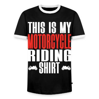 Motorcycle Biker Rider is My Biker - Men's Ringer Shirt - black/white - Front - AI Model Female 172 light (172cm) & AI Model Male 178 light (178cm)
