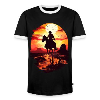 Cowboy Horse Wild West Western Riding Wilderness USA - Men's Ringer Shirt - black/white - Front - AI Model Female 172 light (172cm) & AI Model Male 178 light (178cm)