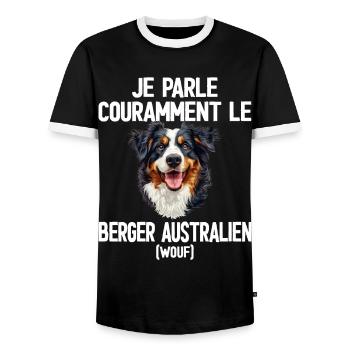 Parler Le Berger Australien Humour Chien - T-shirt contrasté Homme - noir/blanc - Devant - AI Model Female 172 light (172cm) & AI Model Male 178 light (178cm)
