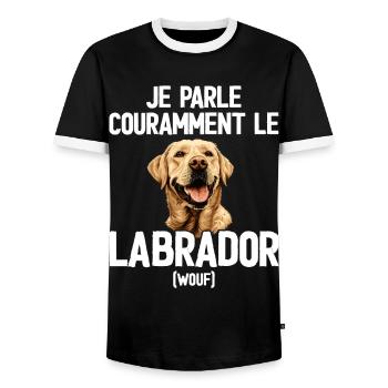 Parler Le Labrador Cadeau Humour Chien Labrador - T-shirt contrasté Homme - noir/blanc - Devant - AI Model Female 172 light (172cm) & AI Model Male 178 light (178cm)