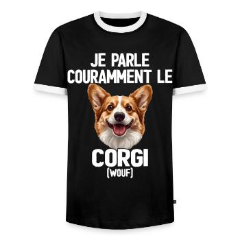Parler Le Corgi Humour Chien - T-shirt contrasté Homme - noir/blanc - Devant - AI Model Female 172 light (172cm) & AI Model Male 178 light (178cm)
