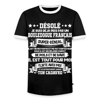 Pris Par Bouledogue Français Super Génial Chien - T-shirt contrasté Homme - noir/blanc - Devant - AI Model Female 172 light (172cm) & AI Model Male 178 light (178cm)