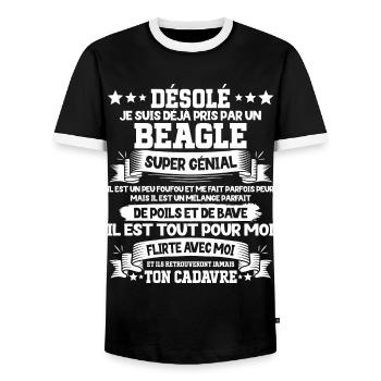 Déjà Pris Par Un Beagle Super Génial Chien - T-shirt contrasté Homme - noir/blanc - Devant - AI Model Female 172 light (172cm) & AI Model Male 178 light (178cm)